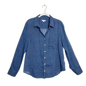 Caslon Women's Long Sleeve Cotton Button Up Shirt in Blue - Sz S